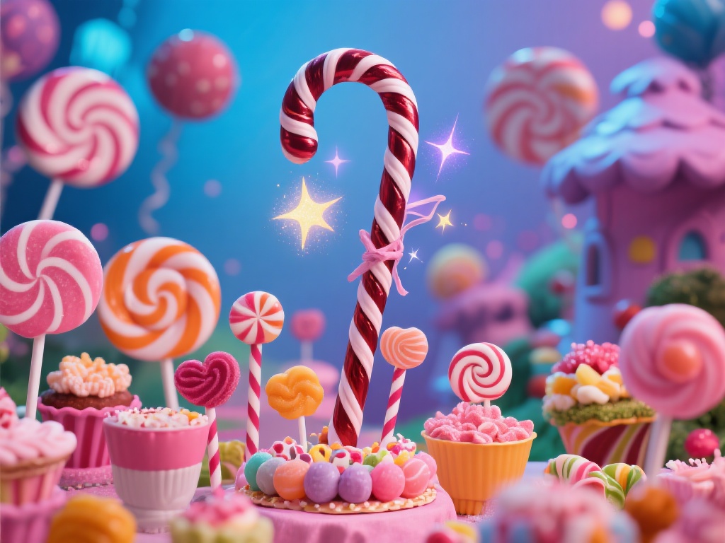 在一个充满童话气息的糖果世界里，每一种糖果仿佛都拥